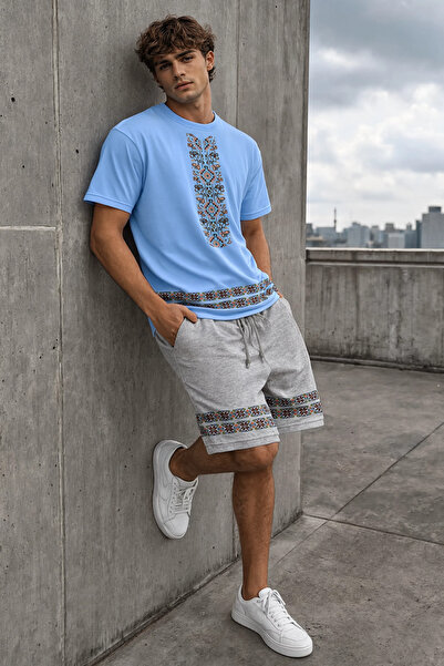 MODEX STYLE 100% Cotton Oversize Men's Shorts Set with Ethnic Patterns, Premi...