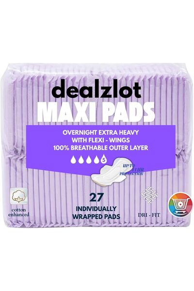 Dealzlot Overnight Maxi Pads with Flexi-Wings, Cotton Enhanced, Heavy Absorbe...