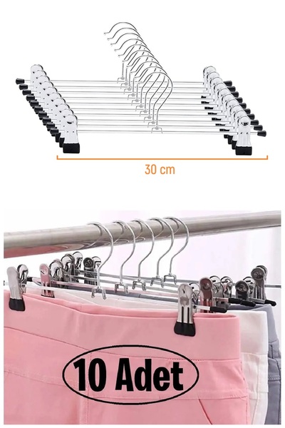 EZMK EV GEREÇLERİ Mandallı Metal Pantolon & Etek Askısı Gümüş Renk, 30 Cm, 10...