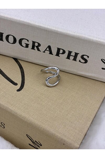 Hedef Bijuteri Silver Color Asymmetric Wavy Basic Adjustable Brass Ring T1