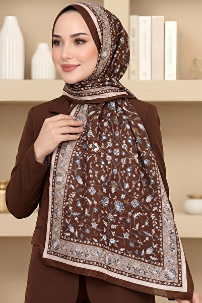 hadiora Women's Brown Floral Patterned Soft Shawl