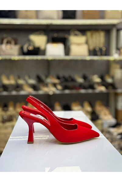 Saten Arkası Açık Kırmızı Stiletto