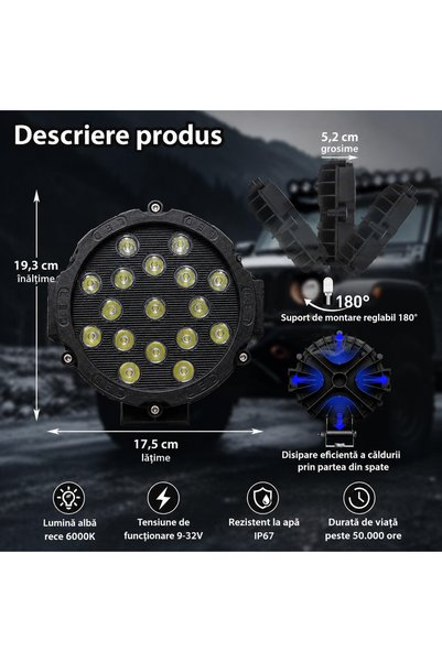 Universal Set de 2 Proiectoare LED Rotunde de 7 Inch 10-60V Offroad
