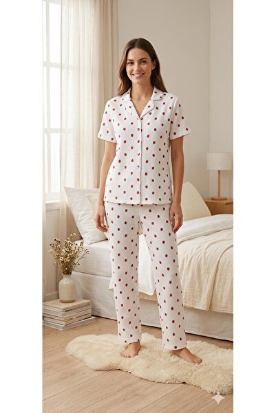 fameshomewear Summer Short Sleeve Heart Black Buttoned Pajama Set