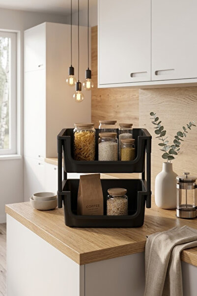 Kitchen Life 2 Katlı Oyuncak Toplama Rafı Banyo Düzenleyici Mutfak Rafı Sepet...