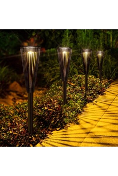 Deliny Set de 6 lămpi solare LED tip torță pentru grădină, iluminat exterior cu panou solar, cu țăruș de fixare în pământ.