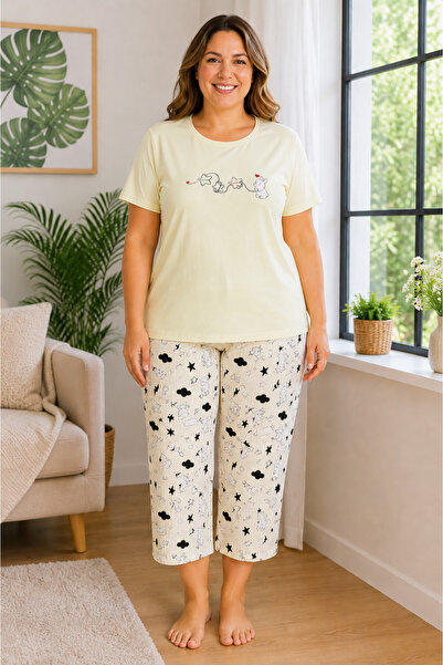 Vesperia Women's Plus Size 100% Cotton Capri Pajama Set