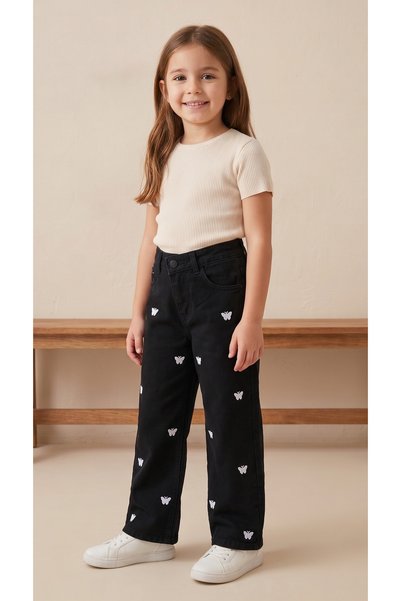 Butik Children's Black Pants with Butterfly Details