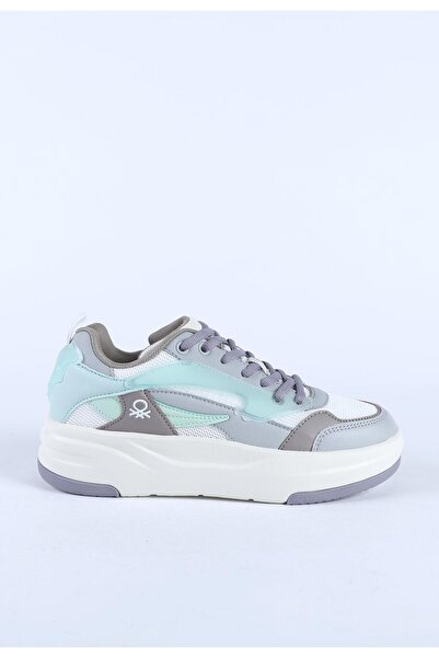 Benetton Kadın İthal Kalın Taban Bağcıklı Spor Ayakkabı & Sneaker Beyaz - Lila