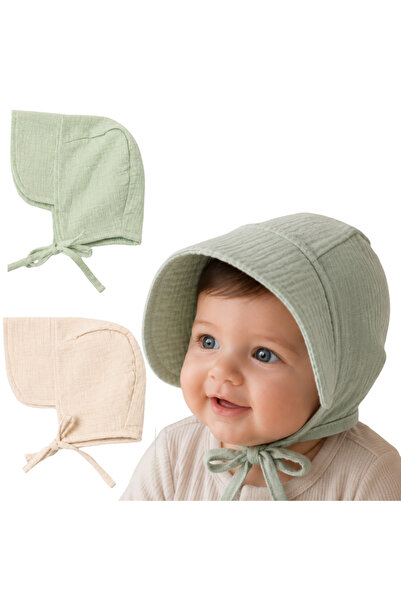 Kidizi Set 2 bonete bebe cu bor larg Elin 6-12 luni, protectie solara, museli...