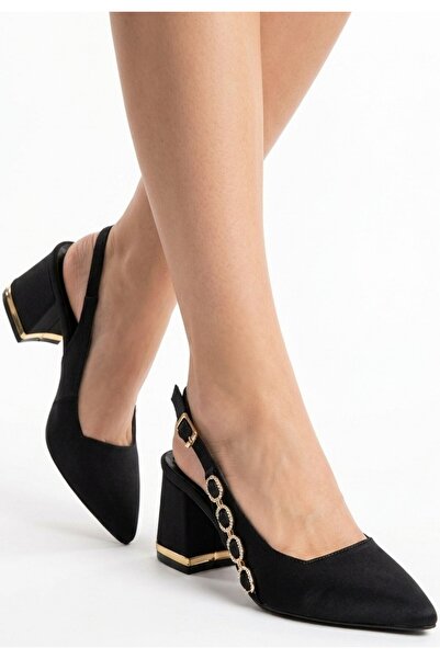 kendim fashion Merya Black Satin Heeled Shoes