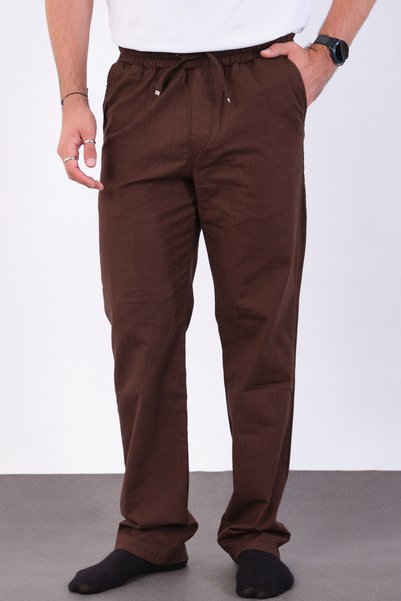 FRANKNESS JNS Men's Baggy Fit Linen Fabric Elastic Waist Comfortable Cut Pants