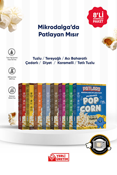 PATLARO Microwaveable Popcorn 8 Boxes Mixed (90 Gr X 24 Packs) - Ready in 3 M...