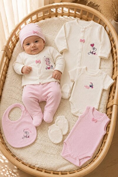 Tuğra Bebe Denizatı Fiyonk Nakışlı 8 Parça Bebek Hastane Çıkışı Seti Tulumlu ...