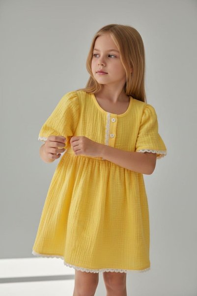 BOBBY JR KİDSWEAR Brode Detailled Muslin Children's Dress