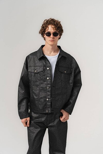 go gang own Blackout Glitter Parıltı Efektli Denim Jean Ceket