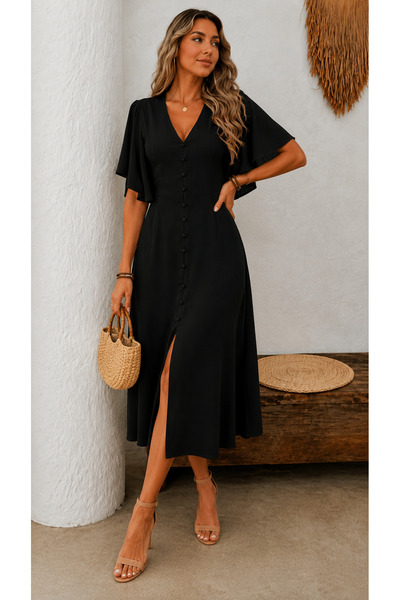 Kokosh moda فستان نسائي أنيق من Summer Elegance بأكمام على شكل فراشة وفتحة أم...