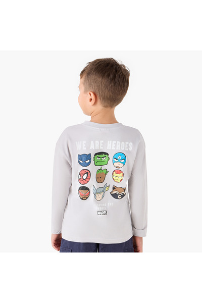 Marvel Boys Crew Neck T-shirt with Avengers Print - Cotton - Long Sleeves