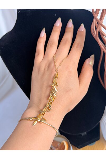 ANKA JEWELLRY Ürün Adı: KADIN ÇELİK YAPRAK DETAYLI SALLANTILI ŞAHMERAN | GOLD...