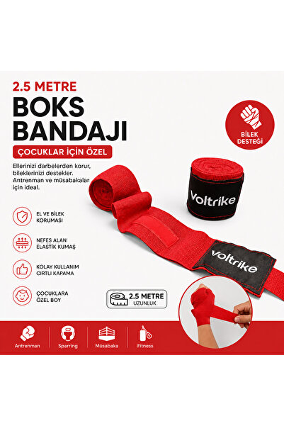 Voltrike Çocuk Boks-Kickbox-Muay Thai-Sanda El Bandajı Kırmızı 2.5 Metre