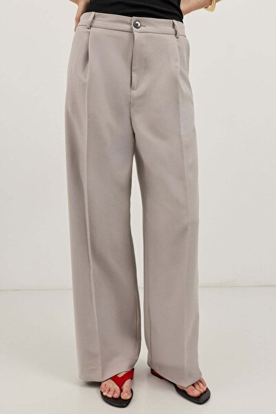 Antioch Light Gray Wide Leg Pleated Trousers