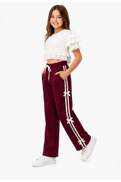 TORYUM TEKSTİL Girls' Baggy Tracksuits with Stripes and Ribbons, Two-Piece, N...