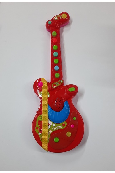 YDNE Pilli Işıklı Müzikli Oyuncak Gitar Eğitici Oyuncak Müzik Aleti 35 cm