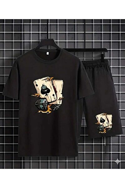Gutsy T-Shirt Shorts 2-Piece Combination Thin Summer Dice Printed Women's / M...