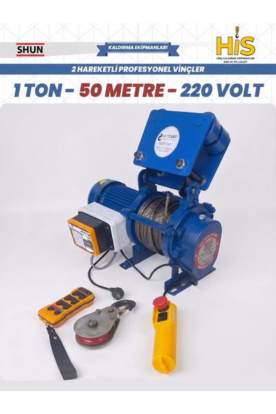 Shun 1000 KG Uzaktan Kumandalı 220v 50 Metre Halatlı Vinç