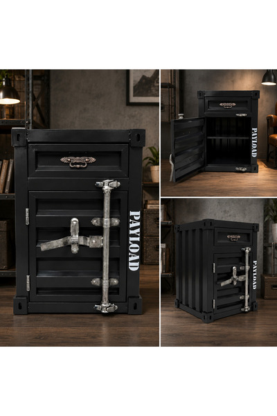 hediyeconcepti Endüstriyel Metal Konteyner Komodin - Mini Kasa Tasarımlı Yan ...