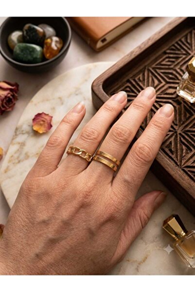 TChic Two Pieces Chain Double Row Gold Color Ring Set