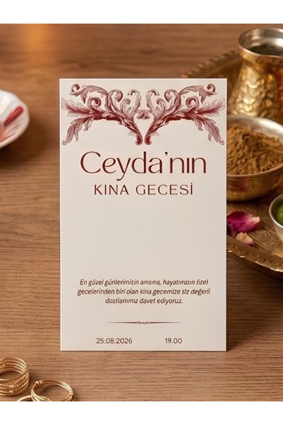 baskıbull Barok Desenli Kına Gecesi Kartı | Kına Gecesi Hediyelik Kartı | 20 ...