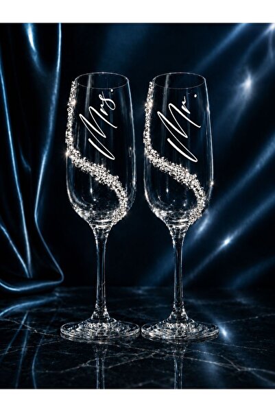 Caga Home CAGA Mr. Mrs. Işıltılı Kristal Parlak Taşlı 240 ml Şampanya Kadehi ...