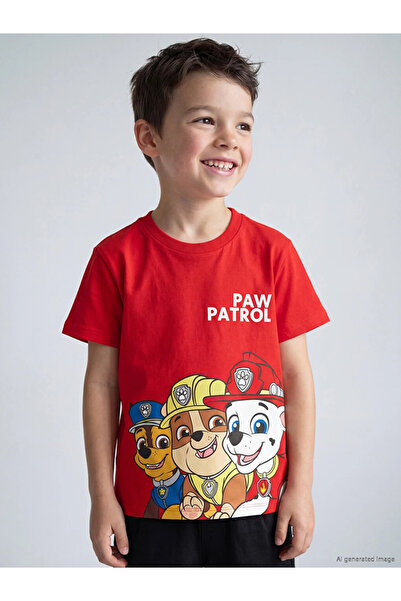 LC Waikiki تي شيرت للأولاد مطبوع عليه Red Paw Patrol