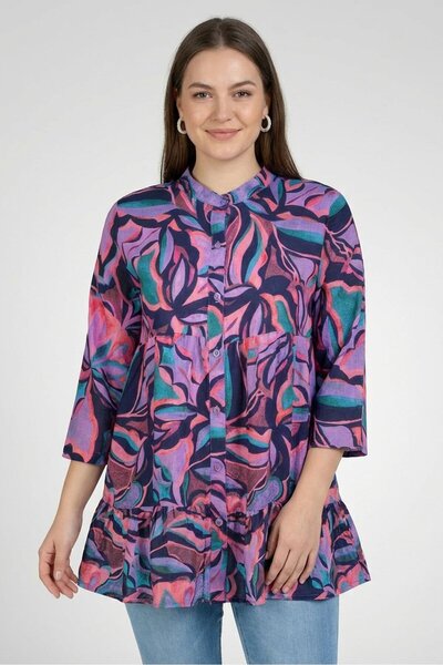 Willow & Whistle Women Mock Neck Long Sleeve Allover Print Blouse, Multicolor