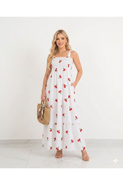 tülaybutik Women's Summer Strappy Tiril Tiril Patterned Dresses