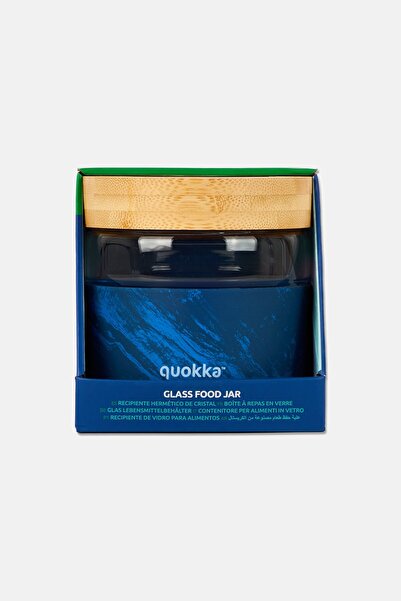 Quokka Glass Food Jar With Silicone Cover Deli Bamboo Lid, Blue