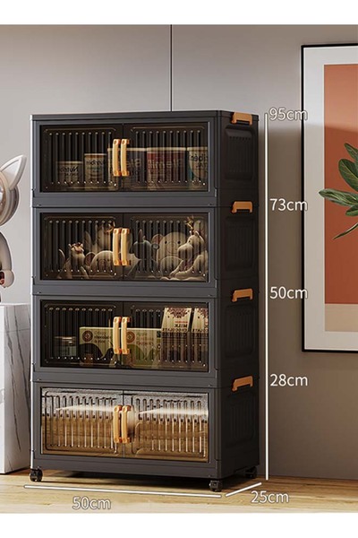 CozyBox Black Foldable Storage Cabinet with Transparent Ribbed Panels, Double...