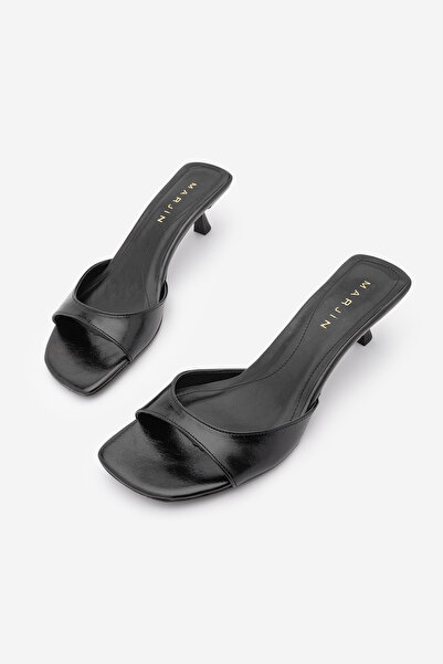 Marjin Women's Blunt Toe Banded Classic Short Heeled Slippers Lagin Black