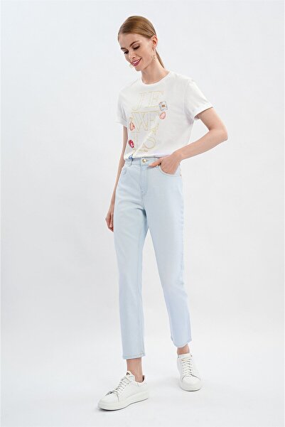 Escada Sport Logolu Boru Paça Buz Mavisi Jean Pantolon