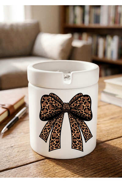 Eylül Design Leopard Ribbon Design Printed Ceramic Ashtray Odorless Ash Tray