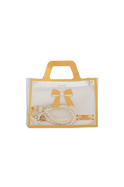 Hayrat Neşriyat Flared Scarf (96X96 cm) + Prayer Beads Gift Set (Cream)