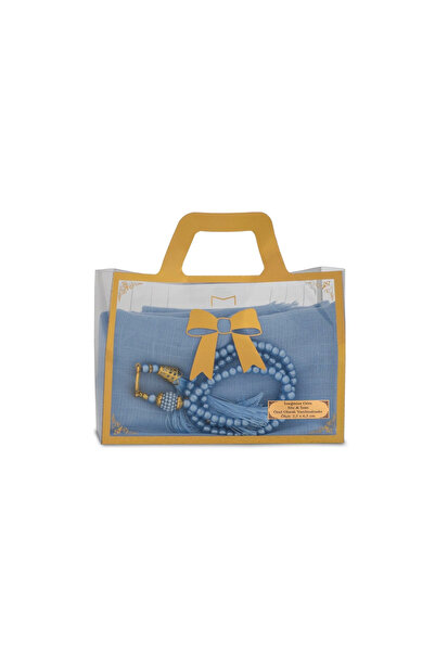 Hayrat Neşriyat Flared Scarf (96X96 cm) + Prayer Beads Gift Set (Blue)