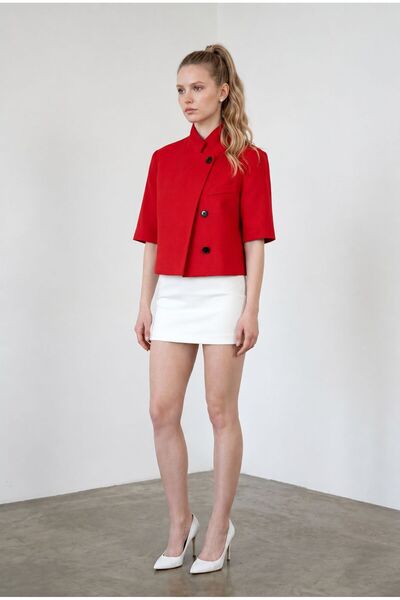 RosePearl Kadın Kısa Kollu Crop Blazer Ceket