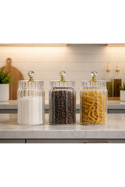 ALLEGRI Set of 3 Borosilicate Glass Jars with Gold Diamond Lid 800 ml