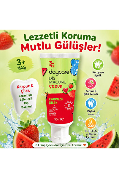 Daycare Children's Toothpaste Watermelon & Strawberry Flavored 50 ml (Ages 3+)