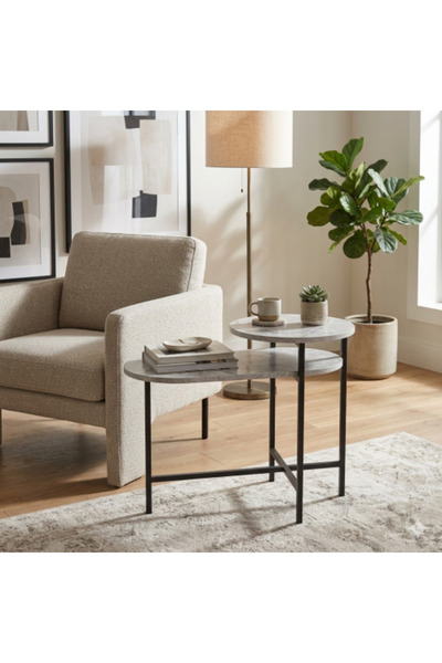 TELAL AL SHIFA Oval round table, marble and metal alternative