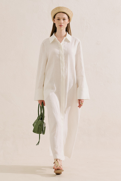 Manuka Linen Belted Shirt Dress Ecru