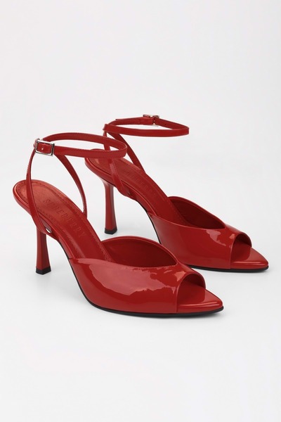 Shoeberry Women's Lorana Red Patent Leather Heeled Shoes