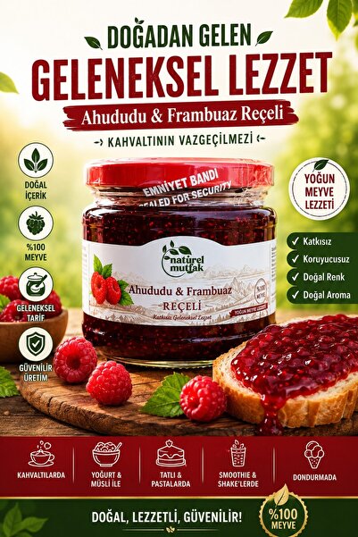Natürel Mutfak Aududu&Frambuaz Reçeli 350 Gr Glikoz-Fruktoz İçermez raspberry...